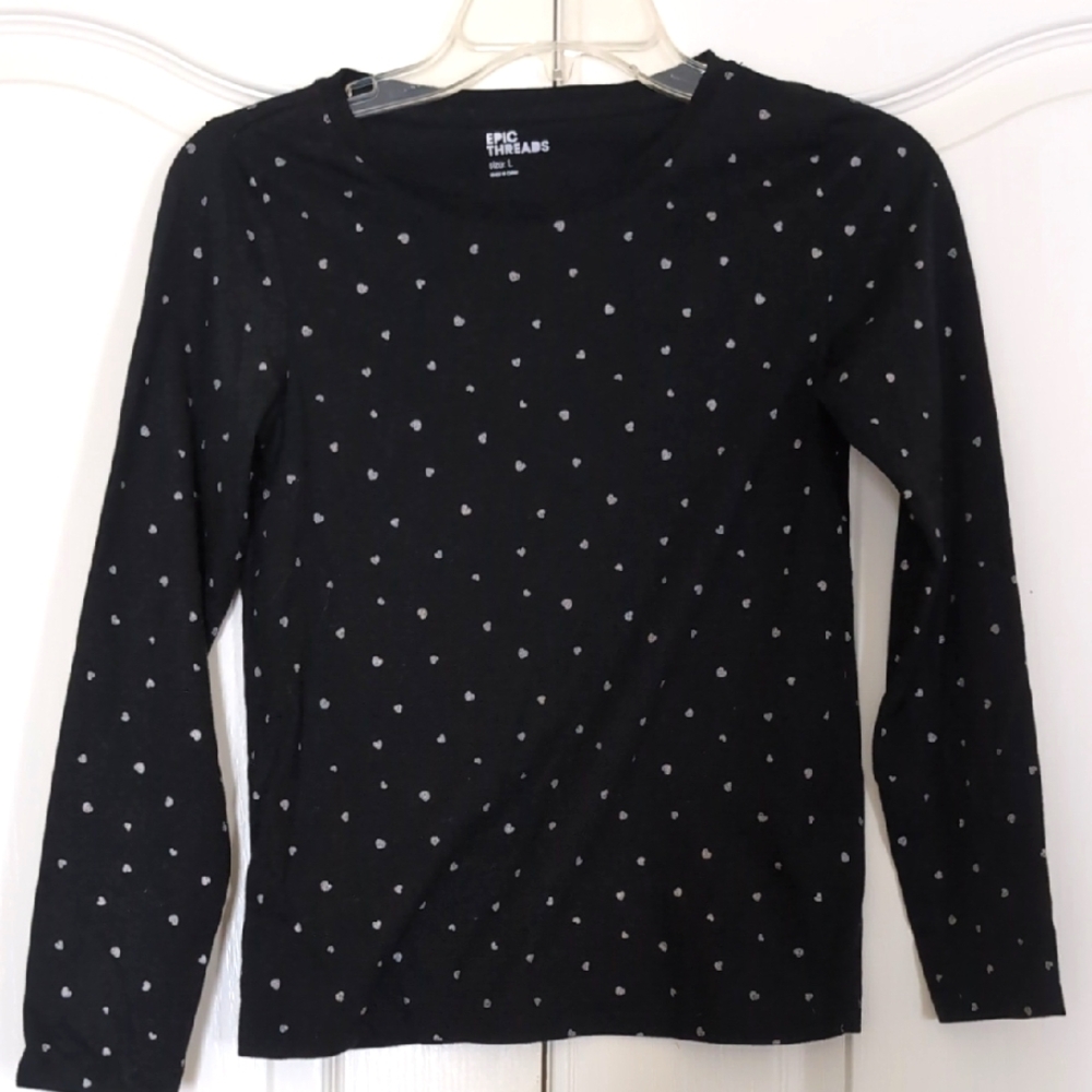 Epic threads Big Girl Black Long Sleeve Shirt with White Polka Dots (10-12 Years